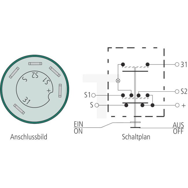 GRANIT Druckknopfschalter Beleuchtung (Fahrlicht) - 50799071, 11126010XX | Ausführung: 12 / 24 Volt, Knopf gelb, ohne Arretierung, Ø 30 mm, 4 Flachsteckanschlüsse 6,3 x 0,8 (30- 58- 15- 56) , Staub- und Spritzwasserschutz | Betätigung für: Licht | Schaltknopffar