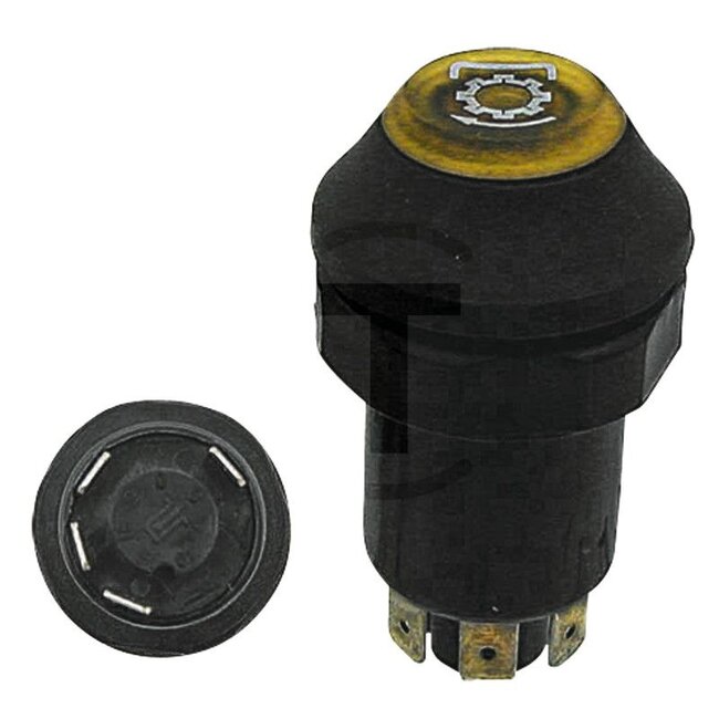 GRANIT Push button switch PTO shaft - 50718009, 11110290XX | Version: 12/24 V  | Yellow button | with lock  | Ø 30 mm, 4 blade terminals 6.3 x 0.8 (31-C-S1-S)  | Glass socket bulb 12 V / 1.2 W