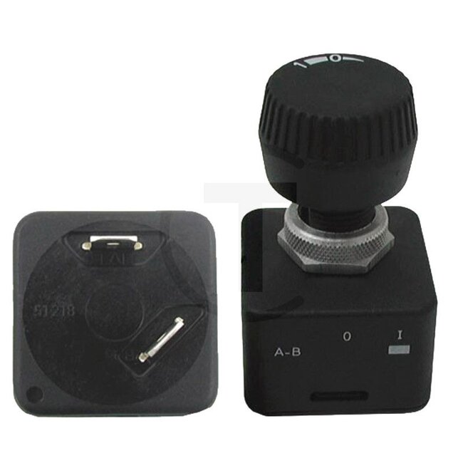 GRANIT Rotary switch Black button - 50770525151, 20000111 | Version: 2 switching steps, on/off, Protection class according to DIN 40 050 IP53, 2 blade terminals 6.3 mm, power rating 12 V/15 A, mounting opening Ø 12 mm / 8 mm mounting thickness