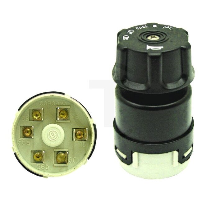 Cobo Drehschalter Knopf schwarz - 22723109000, 1027708 | Ausführung: Funktionen: Beleuchtung, Hupe, mit 6 Flachsteckanschlüsse, Belastbarkeit: 12 V = 20 A (Parkleuchte), 12 V = 15 A (Fern-, Abblendlicht) 12 V = 7 A (Hupe)