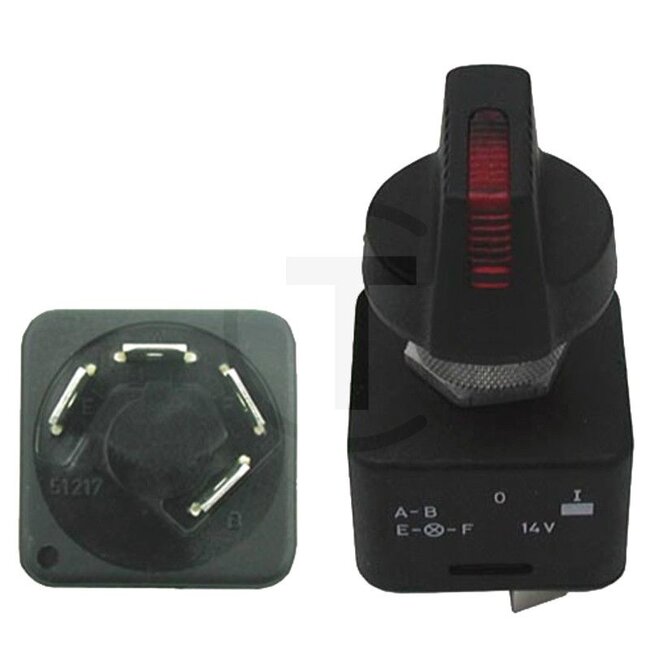 GRANIT Rotary switch Button with pilot light (orange) - 50770525159, 50770525159, 20000361 | Version: On/off, button with light, protection class according to DIN 40 050 IP53, with socketless bulb 14 V, 80 mA, 4 blade terminals 6.3 mm, power rating: 12 V/15 A /