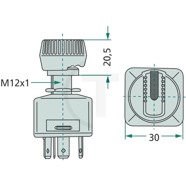 GRANIT Rotary switch Button with pilot light (orange) - 50770525159, 50770525159, 20000361 | Version: On/off, button with light, protection class according to DIN 40 050 IP53, with socketless bulb 14 V, 80 mA, 4 blade terminals 6.3 mm, power rating: 12 V/15 A /