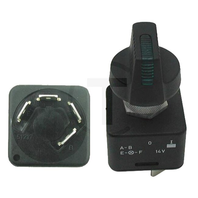 GRANIT Rotary switch Button with pilot light (green) - 50770525160, 20000363 | Version: On/off, button with light, protection class according to DIN 40 050 IP53, with socketless bulb 14 V, 80 mA, 4 blade terminals 6.3 mm, power rating: 12 V/15 A / 180 W, mountin