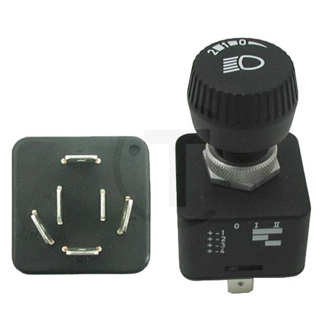 GRANIT Rotary switch Black button - 50770525152, 20001310 | Version: For lighting, splashproof, 2 switching steps, circuit 0 - 1 - 2, 6 blade terminals, power rating: 12 V - 29 A, 24 V - 14.5 A, mounting opening Ø 12 mm / 8 mm mounting thickness