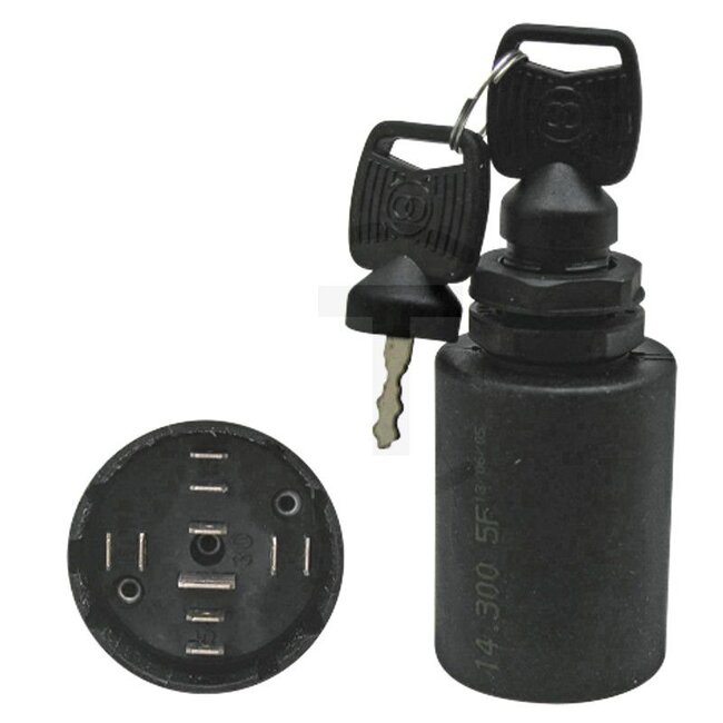 Cobo Start switch With 2 keys - 22714300000, 1021424 | Version: 12 V, max. 30 A, blade terminal, circuit: 3-0-1-P-2, Switch positions:, 0: off, 1: consumer, P: preheat, 2: start, 3: main light, Mounting Ø 22.5 mm