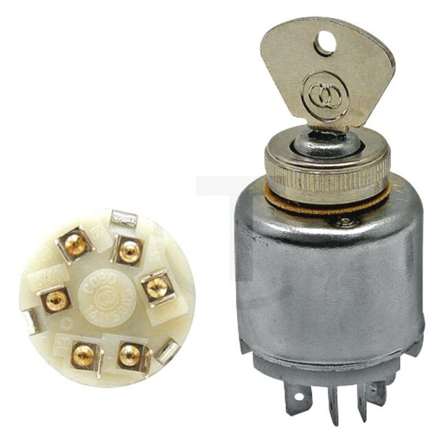 Cobo Start switch With key - 22714112000, 1021283 | Version: 12 V, with 5 blade terminals, functions:, P: preheat, 0: off, 1: consumer, 2: start, Housing Ø 40 mm