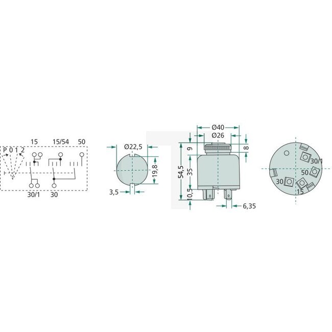 Cobo Zündstartschalter mit 2 Schlüsseln (ummantelt) - 22714158000, 1021362 | Ausführung: 12 V, mit Flachsteckanschluss, Kontakte: 1 = 30/1 - 15 = max. 20 A 2 = 30 - 50 = max. 50 A, Funktion: 0 = Aus / 1 = Verbraucher / 2 = Starten, Gehäuse Ø 40 mm
