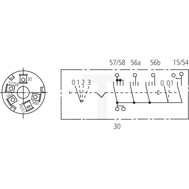 Cobo Contact lichtschakelaars met sleutel - 22723100000, 1027688 | Uitvoering: 12 V, max. 15 A, met vlakkestekkeraansluiting , Schakelstanden:, 0 = uit - ontsteking, 1 = parkeerlicht, 2 = dimlicht, 3 = grootlicht, Behuizing Ø: 40 mm