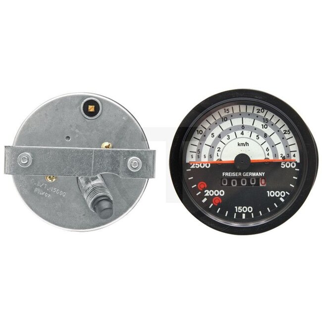 GRANIT Tractormeter Ø 100 mm | Shaft connection: 45° - 60704179 | Version: Ø 100 mm, black edging, 0 - 30 km/h / 500 - 2500 rpm, without indicator lights, shaft connection: 45°