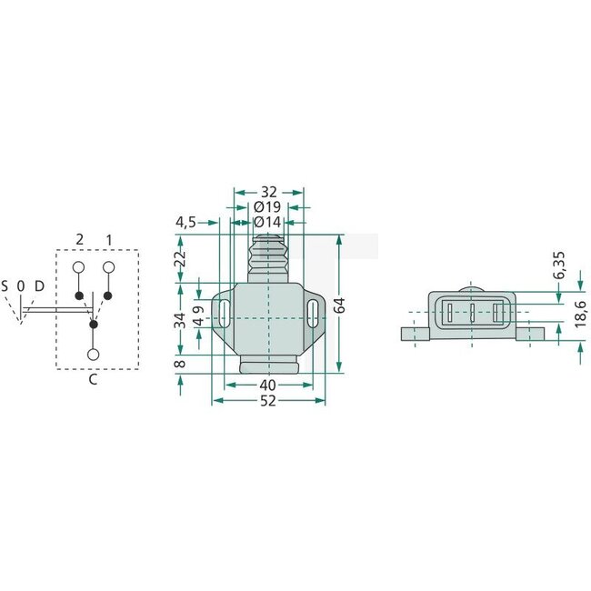 Cobo Contactschakelaar mechanisch - 22715110000, 83952126, 340480431, 1021514, 2.6519.027.0, 2.7649.050.0/10, V33558700, E4NN13480AA, 9955991, 133700710023, 47108434, 2.7659.097.0 | Uitvoering: voor remlicht, koppeling, vierwielaandrijving, aftakas, 12 / 24 V,