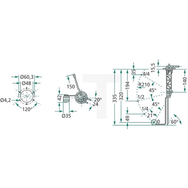 Cobo Tank sender stroke 335 mm | 44905545, 44907272, 1028931