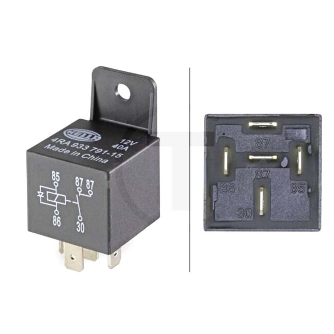HELLA Relay Make contact - 4550011322, 11322 | Switching function: Make contact | Nominal voltage: 12 V | Number of pins: 5 | Additional information: With holder / with suppression diode