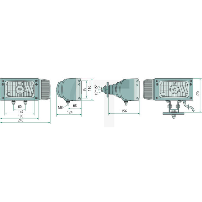 GRANIT Koplamp links 12 / 24 V, met knipperlicht, DT 6-polig, M10, kabel 3 m