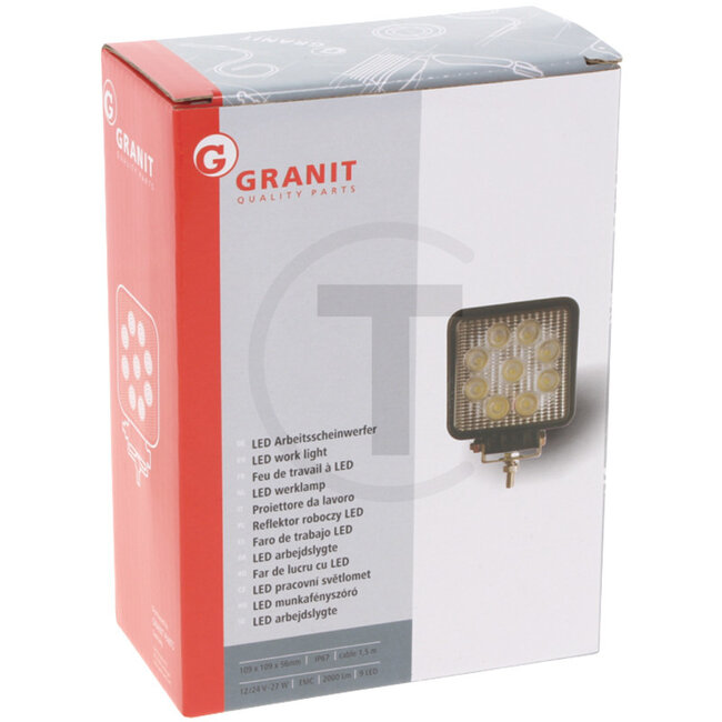GRANIT Arbeitsscheinwerfer LED - 70799171, LED1.46800, 42-1001-921, 20.10.09-LED | Nennspannung: 12 / 24 V | Form: eckig | Abmessungen B x H x T: 108 x 55 mm | Lichtfunktion: Nahfeld-Ausleuchtung | Lichtstrom effektiv: ≈ 900 lm | Anschluss: offene Kabelenden (ro