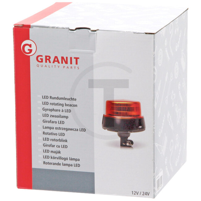 GRANIT LED rotating beacon 12/24V | Socket pipe - 70799262, 866.5 | Nominal voltage: 12 / 24 V | Bulbs included: Yes | Light function: Flashing | Diameter: 162 mm | Total height: 112 mm | Protection class: IP66 / IP68 | Colour: Yellow | Connection: Socket pipe |