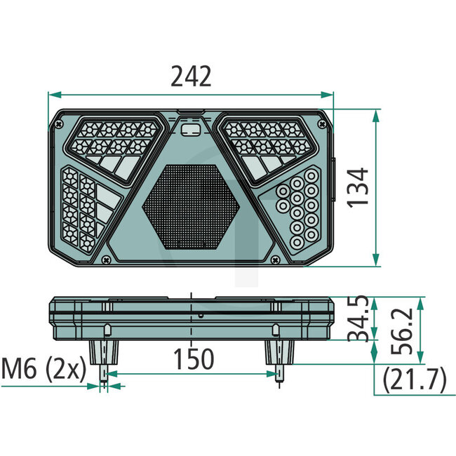GRANIT Achterlicht LED links - 70799517, 1013/IP68* | Afmetingen B x H x D: 242 x 134 x 37 mm