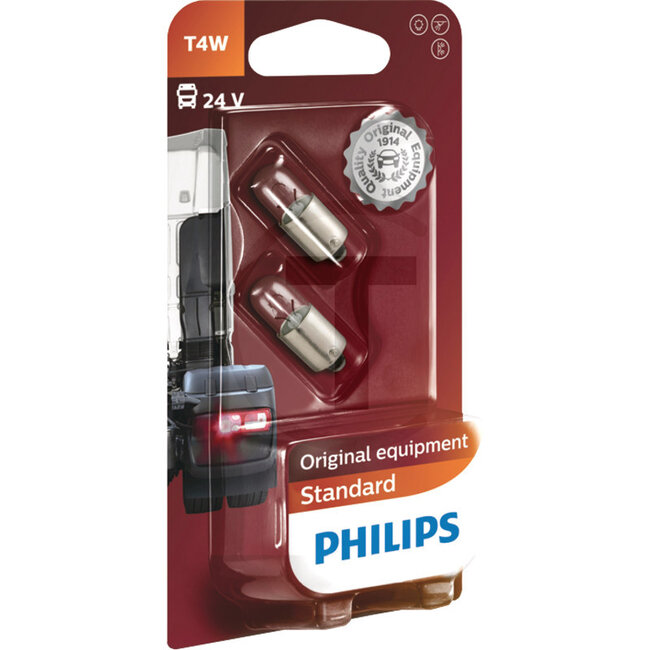 Philips Kugellampe T4W, 2 Stück - 44713929B213929B2, 14142390 | Spannung: 24 V | Leistung: 4 Watt | Sockel: BA9s | Leuchtmittel: Kugellampe | passend für: Heckleuchte, Leseleuchte, Handschuhfachleuchte, Blinker seitlich, Heck-/Parkleuchte, Kennzeichenbeleuchtung