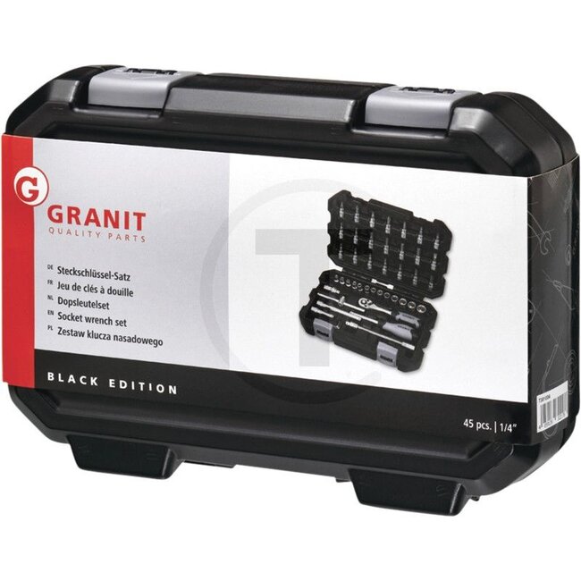 GRANIT BLACK EDITION Socket set 1/4 inch 4 - 14 mm, ratchet 72 teeth - 45 piece