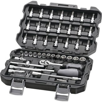 GRANIT BLACK EDITION Socket set 1/4 inch 4 - 14 mm, ratchet 72 teeth - 45 piece