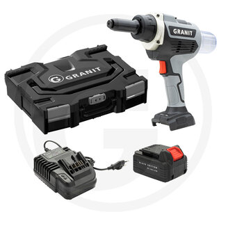 GRANIT BLACK EDITION Accu blindklinknagel-apparaat set Inclusief 1x 18 volt 4,0 Ah lithium-ion accu en 1x acculader