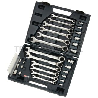 KS Tools GEARplus® RINGSTOP ratelring-steeksleutelset, omschakelbaar, 30-delig, 8 - 19 mm, met adapter 30-delig in kunststofkoffer