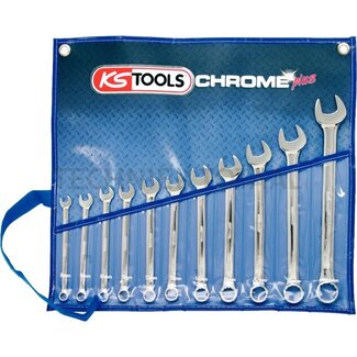 KS Tools CHROMEplus® ring-steeksleutelset, gebogen 11-delig, 8 - 22 mm 11-delig, in roltas