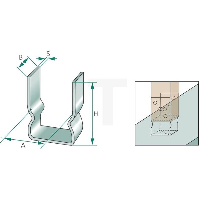 GRANIT Paalhouder met paalondersteuning 91 mm, B 60 mm, H 155 mm, S 4 mm