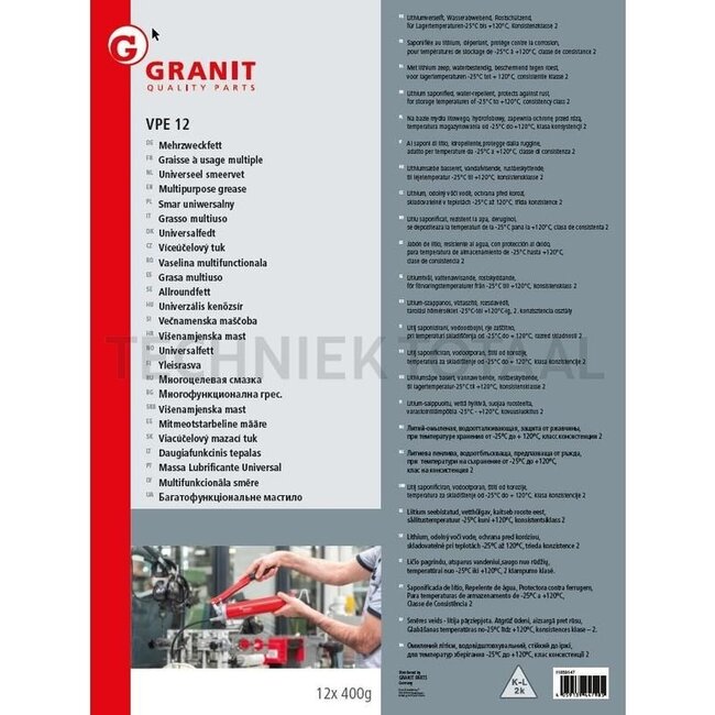 GRANIT Grease cartridge multipurpose grease KL 2 K, 400 gram - 12 pieces