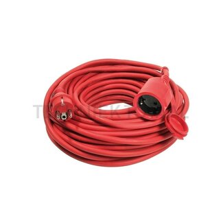 Verlengkabel 10 meter, rubberen verlengkabel 3 x 1,5 mm² in rode veiligheidskleur met veiligheidsstekker en -koppeling, H05RR-F geschikt voor buitengebruik, 250 V, 16 A, IP44