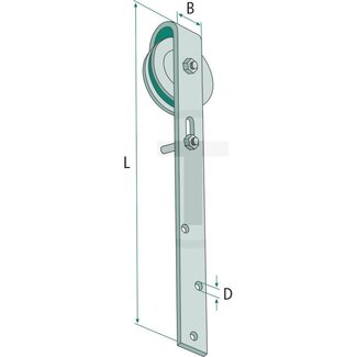Schuifdeurrol Ø 120 mm, lengte 498 mm, 100 kg, met beugel