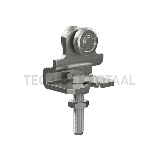 Hangrol enkel - 5009231W | Breedte (mm): 44 | Draad: M12 | Lengte (mm): 60 | Technische gegevens: • Draagkracht per deurrol 50 kg <br> • Met kogelgelagerde staalrollen <br> • Ophangbout M12 x 60 mm <br> • Gebogen draagbeugel | Referentienr.: 10336310 | Be