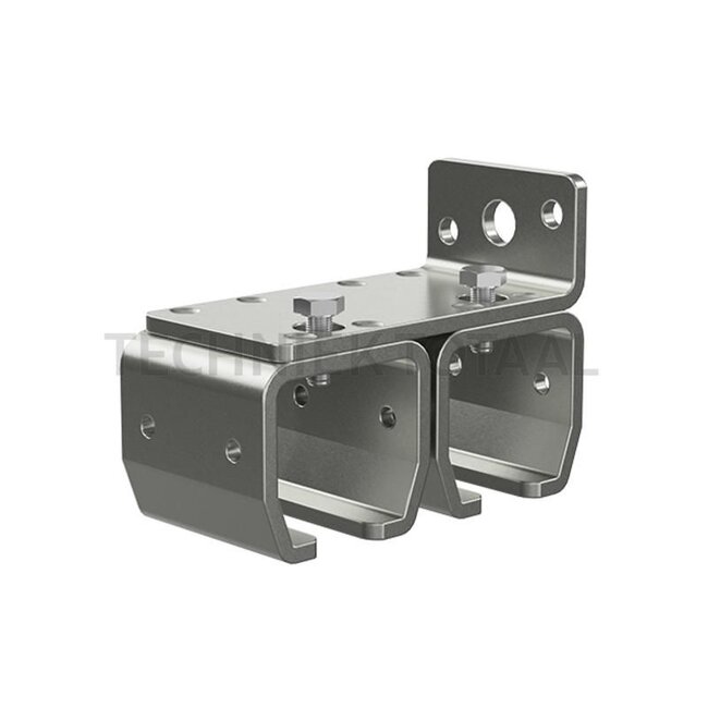 Wandbevestigingsmof voor dubbele rails, 99 mm lang, 60 mm lang - 5009038V2 | Uitvoering: voor dubbele railgeleiding | Breedte (mm): 103 | Lengte (mm): 50 | Technische gegevens: • Dubbele wandbevestiging nr. 1 <br> • Ophangafstand zoals aangegeven, max. 75