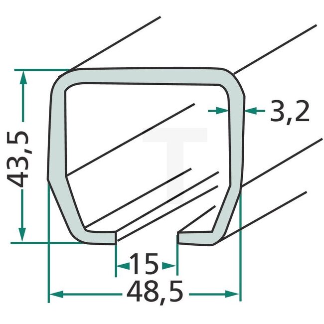 Geleiderail verzinkt 43 x 48 mm, zonder boring - 3 meter
