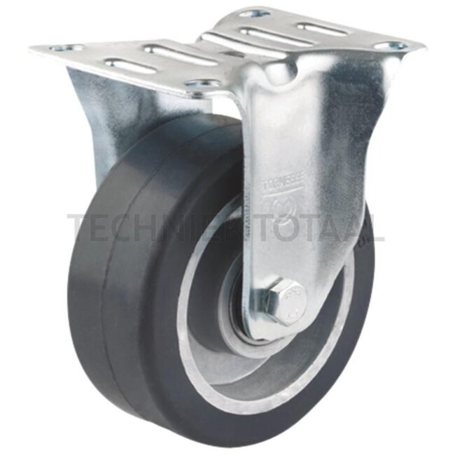 GRANIT Elastisch volrubberen bokwiel - 200mm hoog, 45mm uittrekbaar - Gegoten aluminium velg, verzinkte behuizing - Hoog draagvermogen