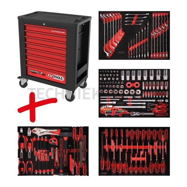 KS Tools Gereedschapswagen P15 inclusief 180 gereedschappen - Kleur: zwart / rood