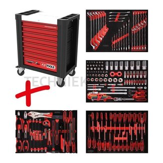 KS Tools Gereedschapswagen P10 inclusief 180 gereedschappen - Kleur: zwart / rood