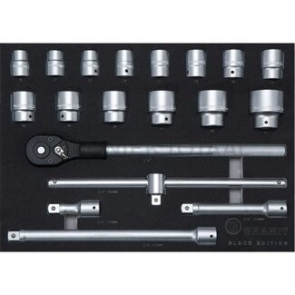 GRANIT BLACK EDITION Moduleset dopsleutels 19-delig - Afmetingen 564 x 407 x 40 mm, Opname: 3/4