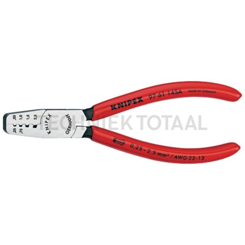 KNIPEX Adereindhulstang 0,25 - 2,5 mm², 145 mm, met ophangoog, foto 2 van 2