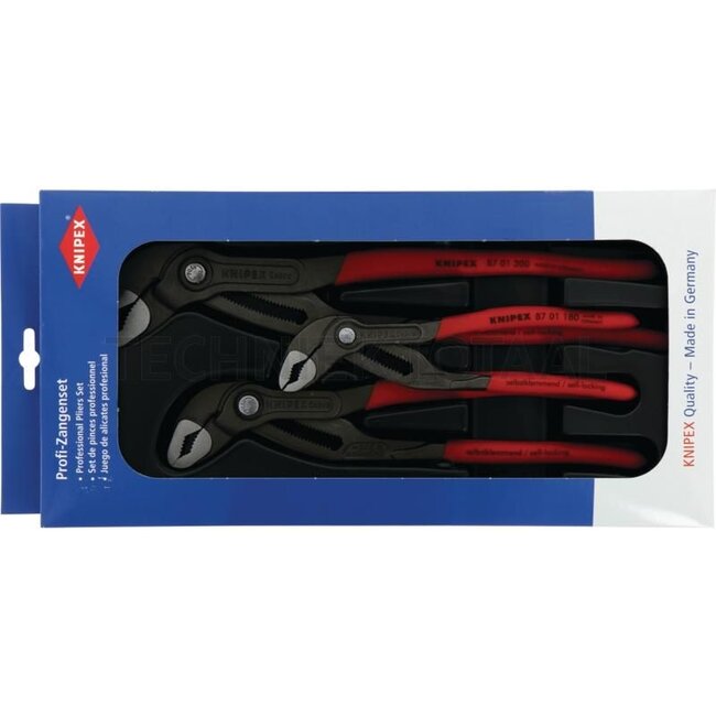 KNIPEX Wasserpumpenzangen-Satz, 3-tlg. 3-teilig, in Kartonverpackung mit SB-Lochung - 02009V02, 002009V02