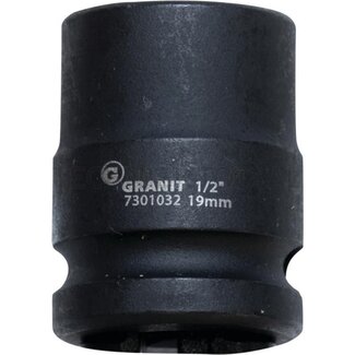 GRANIT BLACK EDITION 1/2" zeskant krachtdop, kort, 19 mm