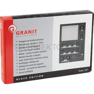 GRANIT BLACK EDITION Moduleset 1/2"-krachtdoppen 13-delig - Afmetingen 280 x 407 x 40 mm, Opname: 1/2