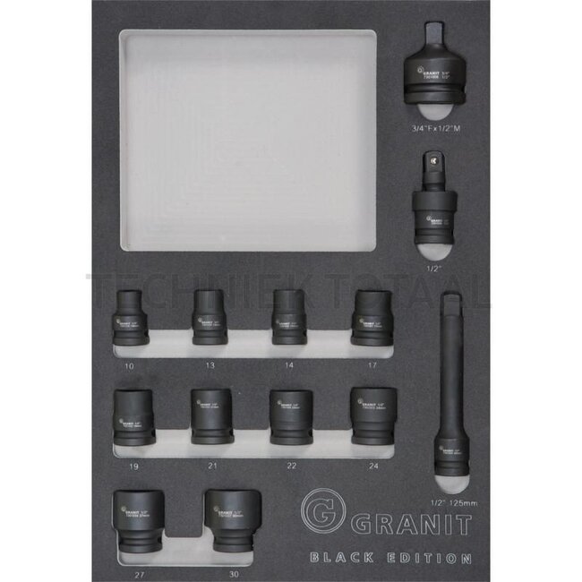 GRANIT BLACK EDITION Module set 1/2 inch krachtdoppen 280 x 407 x 40 mm - 13-piece
