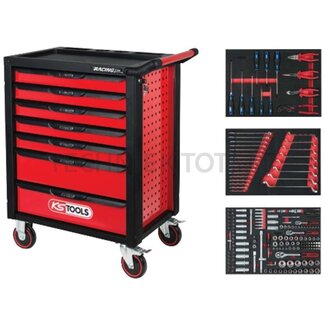 KS Tools Gereedschapswagen metaal, compl. zwart / rood met 215-delig assortiment