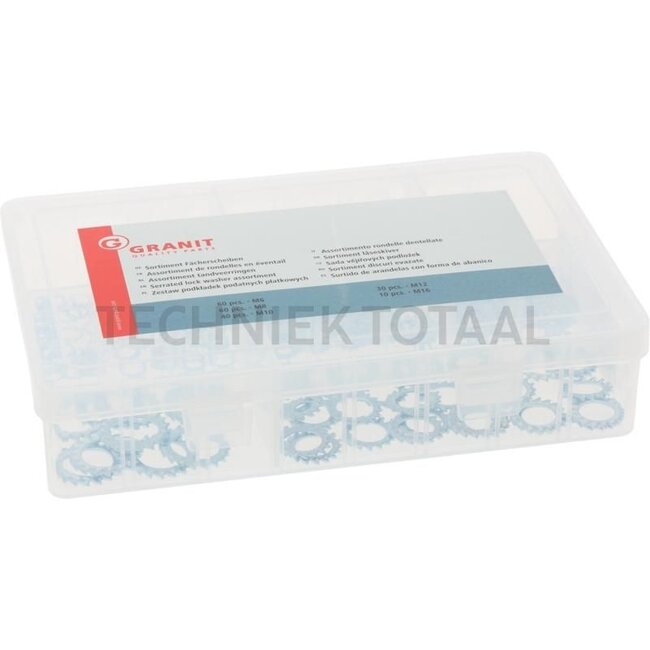 GRANIT Assortiment tandveerringen M6-M16, DIN 6798-A, staal - 200 stuks