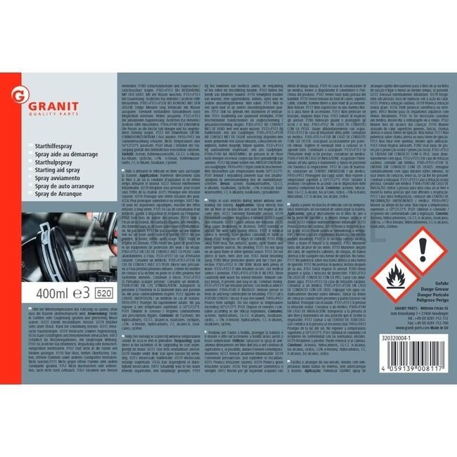 GRANIT Starting aid spray Cold starter for all diesel and petrol engines, protects battery and engine, provides reliable cold starting even at low temperatures. Economical, easy and wear-saving ignition. - 320320004-1