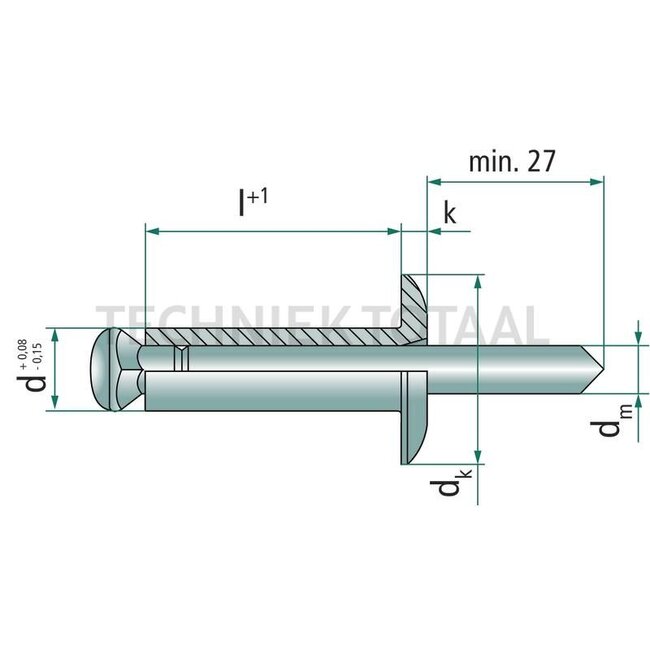 GRANIT Pack of 250 flat head expanding blind rivets 4.8x26 - 250 pcs.