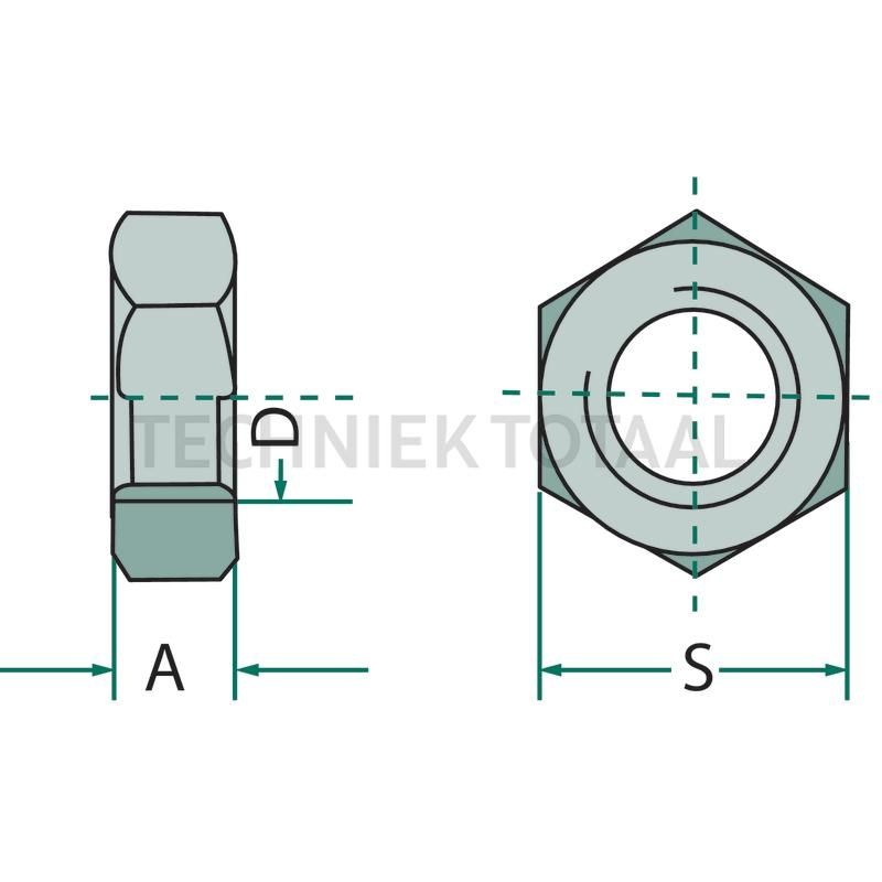 Zeskantmoeren M8 x 1,25 DIN 934, sleutelmaat 13 mm - 10 stuks, foto 3 van 4