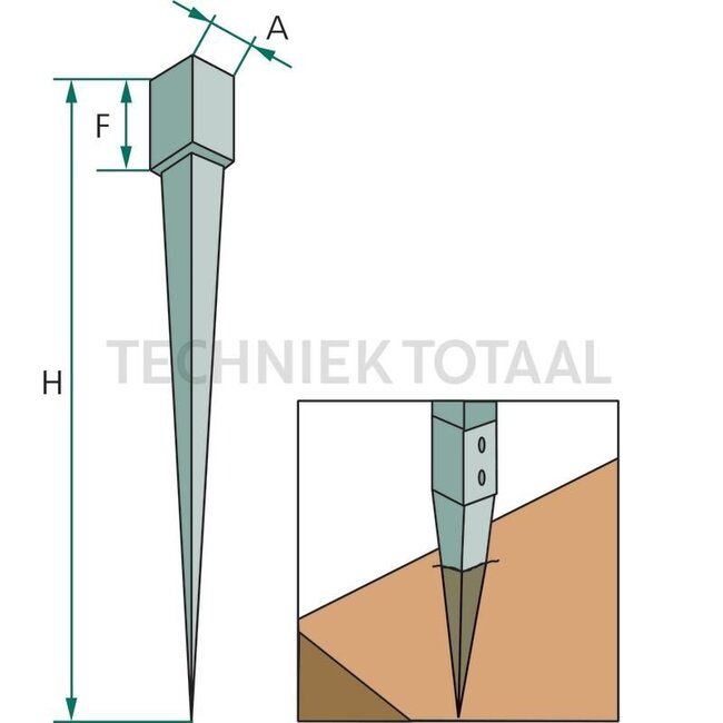 GRANIT Paalpunt - 48559009125 | A (mm): 91 | F (mm): 150 | H (mm): 750 | S (mm): 1,8 | Uitvoering: 91 x 91