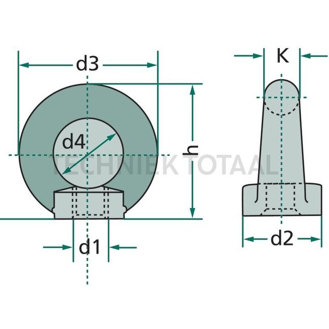 GRANIT Lifting eye nut M12 x 2, Ø 12 mm, height 53 mm, DIN 582, steel