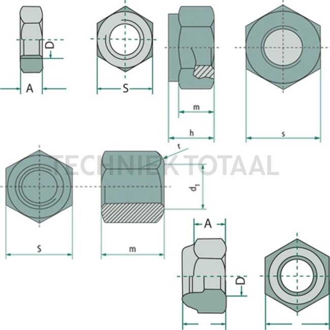 GRANIT Hexagon nut M22 x 1,5 DIN 936, spanner size 32 mm